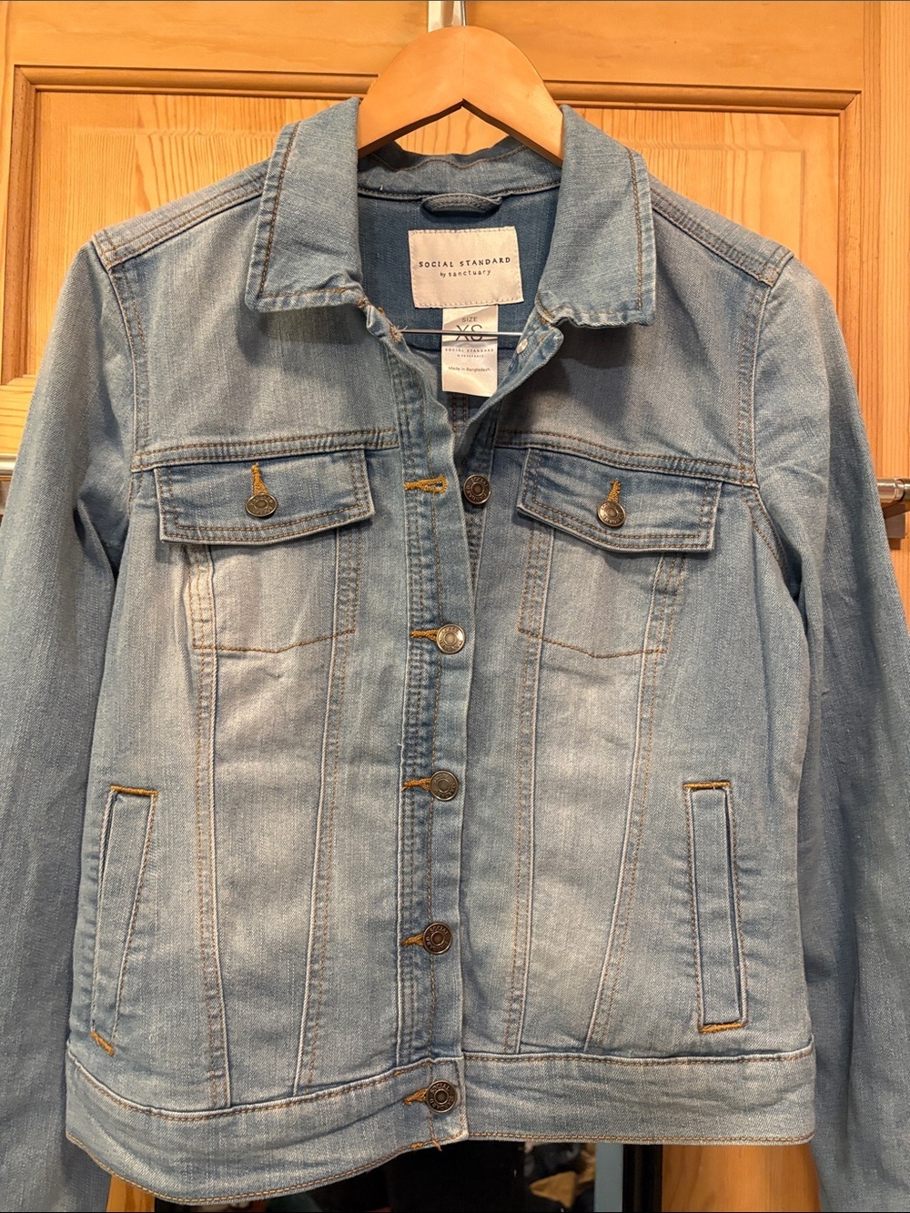Distressed Light Wash Denim Stretch Jacket Sz XS